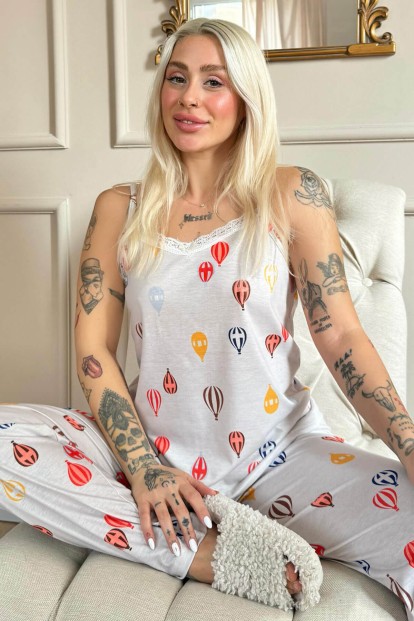 Aeronaut Dantelli Ip Askılı Örme Kadın Pijama Takımı - 1