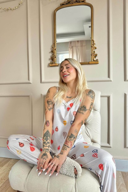 Aeronaut Dantelli Ip Askılı Örme Kadın Pijama Takımı - 2