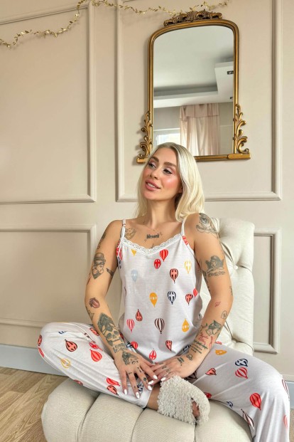 Aeronaut Dantelli Ip Askılı Örme Kadın Pijama Takımı - 3