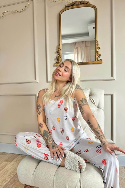 Aeronaut Dantelli Ip Askılı Örme Kadın Pijama Takımı - 4