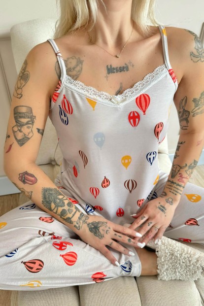 Aeronaut Dantelli Ip Askılı Örme Kadın Pijama Takımı - 5