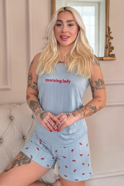 Aqua Morning Lady Desenli Şortlu Marlenka Kadın Pijama Takımı 