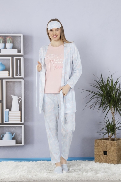 Autumn Desenli Sabahlıklı Pijama Takımı - 1
