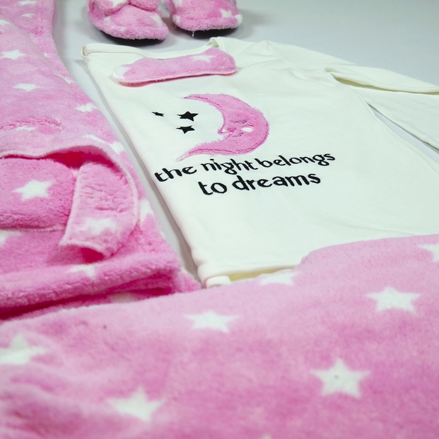 Ay Desenli Sabahlıklı Peluş Pijama Takımı - 2