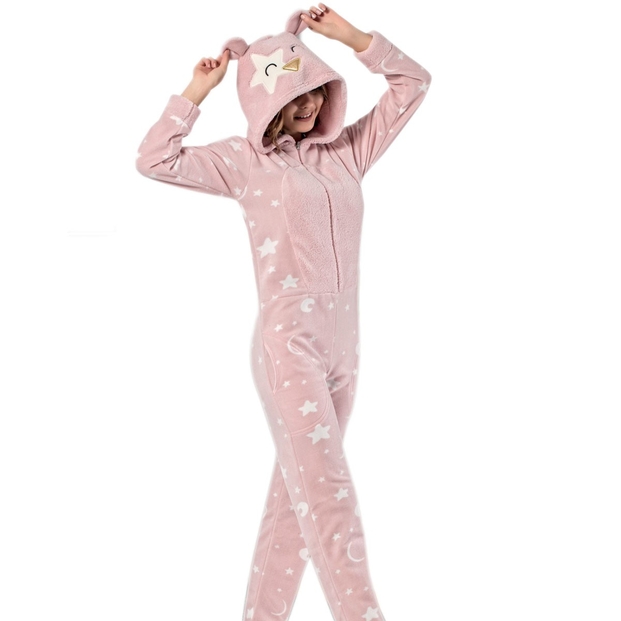 Ay Yıldız Desenli Bayan Polar Tulum Pijama - 1