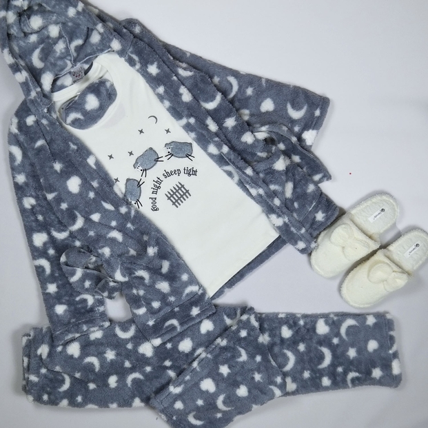 Ay Yıldız Sabahlıklı Peluş Pijama Takımı - 2
