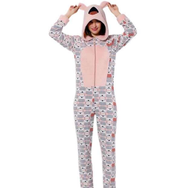 Ayıcık Desenli Bayan Polar Tulum Pijama - 1