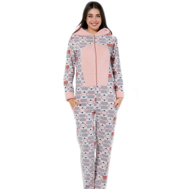 Ayıcık Desenli Bayan Polar Tulum Pijama - 2