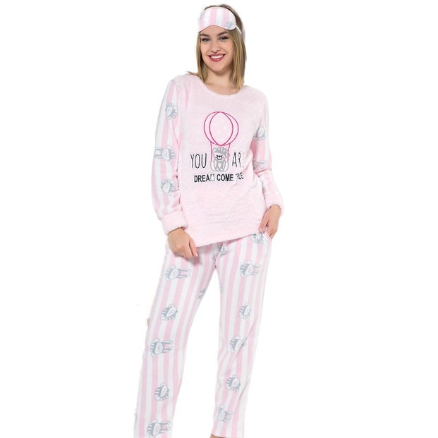 Balon Desenli Kadın Peluş Pijama Takımı - 1