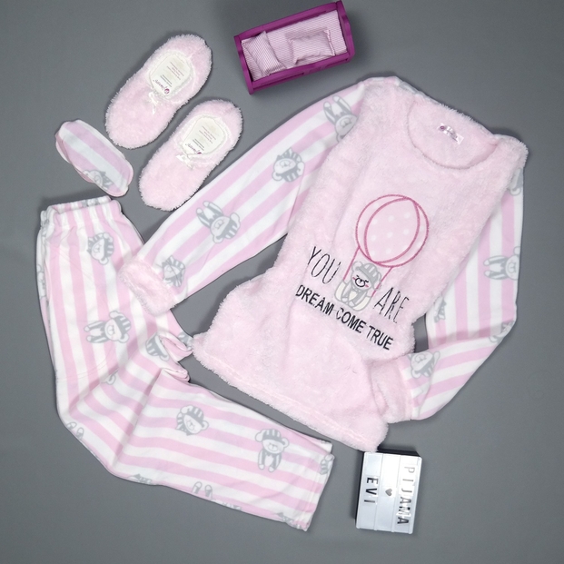 Balon Desenli Kadın Peluş Pijama Takımı - 2