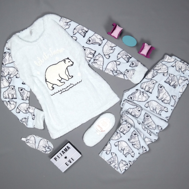 Bear Desenli Kadın Peluş Pijama Takımı - 2