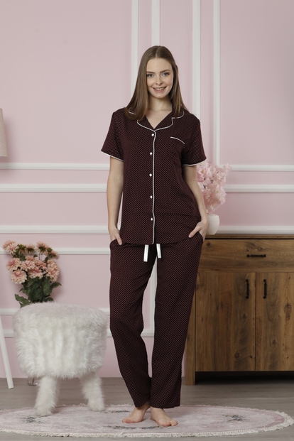 Black One Exclusive Collection Önden Düğmeli Uzun Kollu İpek Saten Pijama Takımı - 2