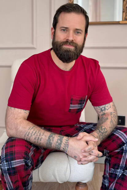 Bordo Ekose Cep Detay Kısa Kollu Erkek Pijama Takımı 