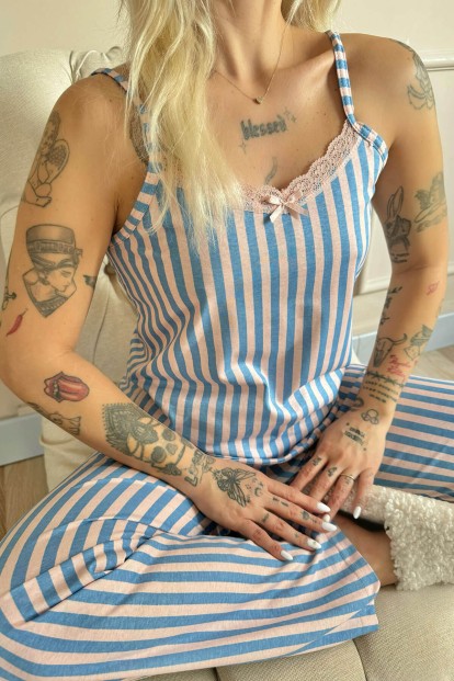 Brindle Dantelli Ip Askılı Örme Kadın Pijama Takımı - 4