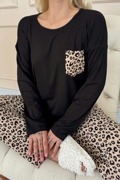 Brown Leopar Desenli Bambu Uzun Kol Kadın Pijama Takımı - 5