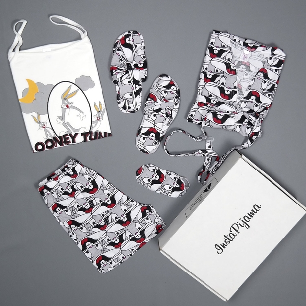 Bugs Bunny Desenli Şortlu Sabahlıklı Pijama Takımı - 3
