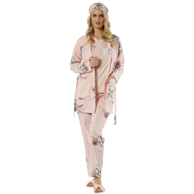 Çiçek Desenli Sabahlıklı Pijama Takımı - 2