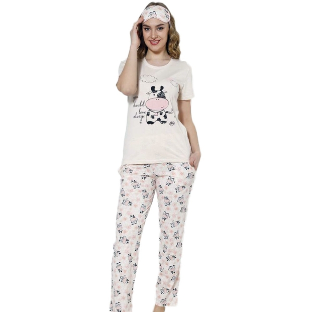 Cow Desenli Sabahlıklı Pijama Takımı - 2