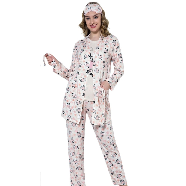 Cow Desenli Sabahlıklı Pijama Takımı - 3
