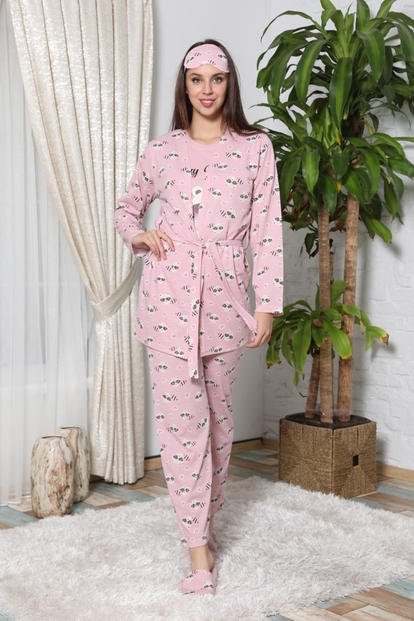 Crazy Raccoon Desenli Sabahlıklı Pijama Takımı - 1