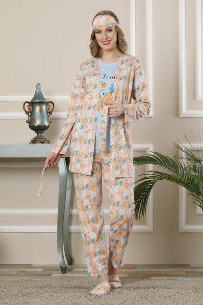 Cute Fruits Desenli Sabahlıklı Pijama Takımı - 1