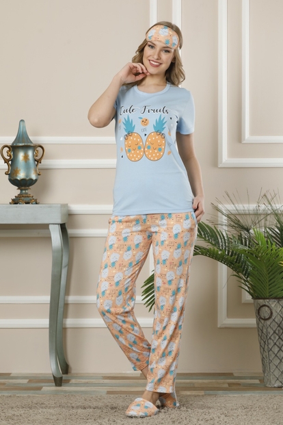 Cute Fruits Desenli Sabahlıklı Pijama Takımı - 2