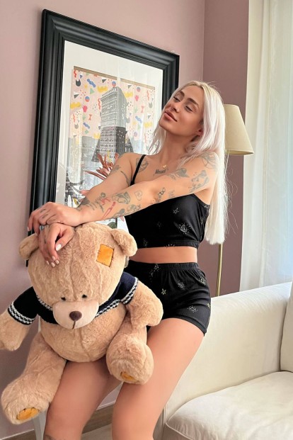 Diamond Desenli Şortlu Crop Bustiyer Pijama Takım - 3