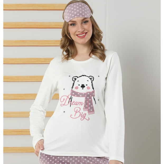 Dream Big Bear Desenli Sabahlıklı Peluş Pijama Takımı - 3