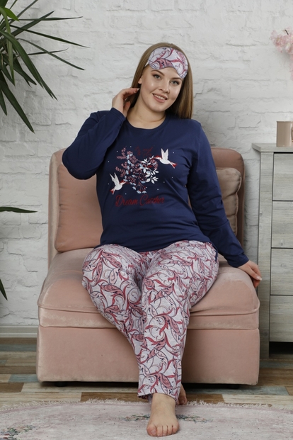 Dream Catcher Desenli Uzun Kollu Büyük Beden Battal Pijama Takımı - 1