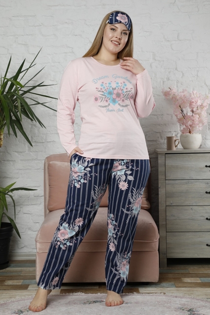 Dream Garden Desenli Uzun Kollu Büyük Beden Battal Pijama Takımı - 1