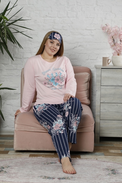 Dream Garden Desenli Uzun Kollu Büyük Beden Battal Pijama Takımı - 2