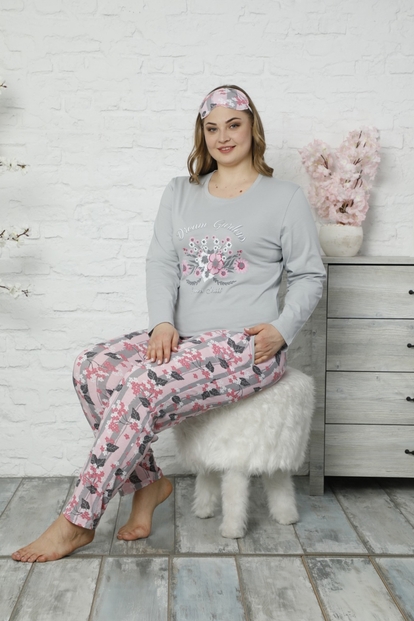 Dream Garden Desenli Uzun Kollu Büyük Beden Battal Pijama Takımı - 1