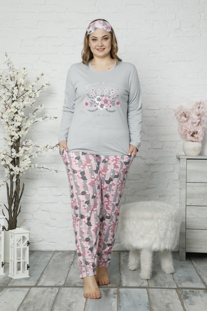 Dream Garden Desenli Uzun Kollu Büyük Beden Battal Pijama Takımı - 2