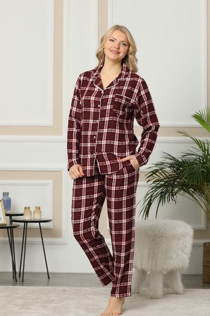 Elegant One Exclusive Collection Önden Düğmeli Uzun Kollu İpek Saten Pijama Takımı - 2