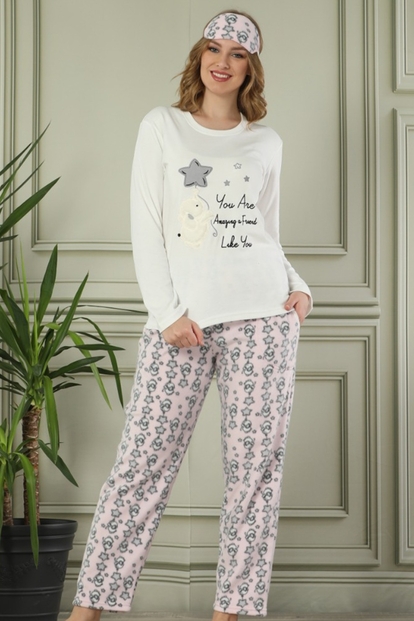 Fil Desenli Sabahlıklı Peluş Pijama Takımı - 2