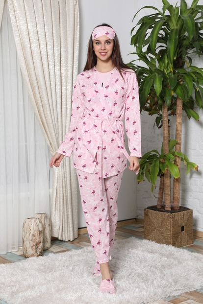 Flamingo Desenli Sabahlıklı Pijama Takımı - 1
