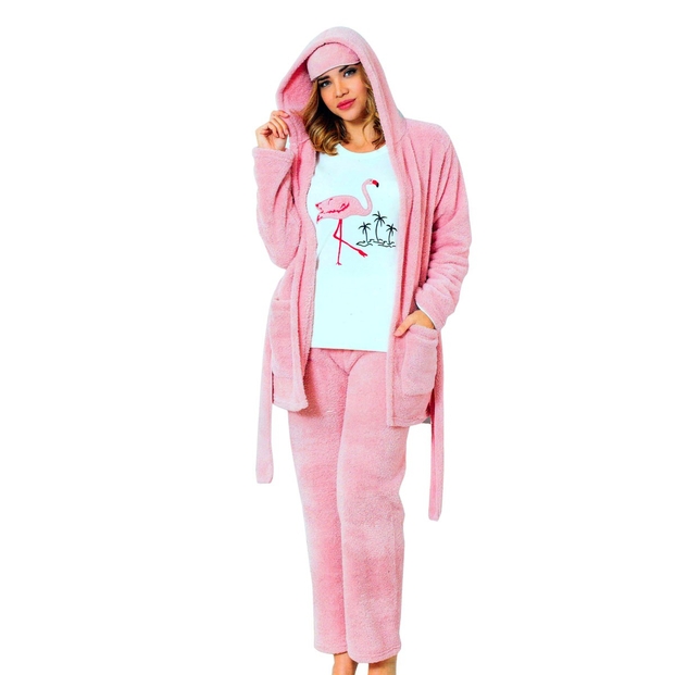 Flamingo Sabahlıklı Peluş Pijama Takımı - 1