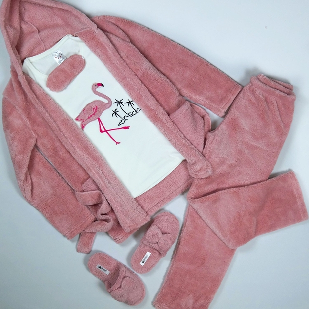 Flamingo Sabahlıklı Peluş Pijama Takımı - 2
