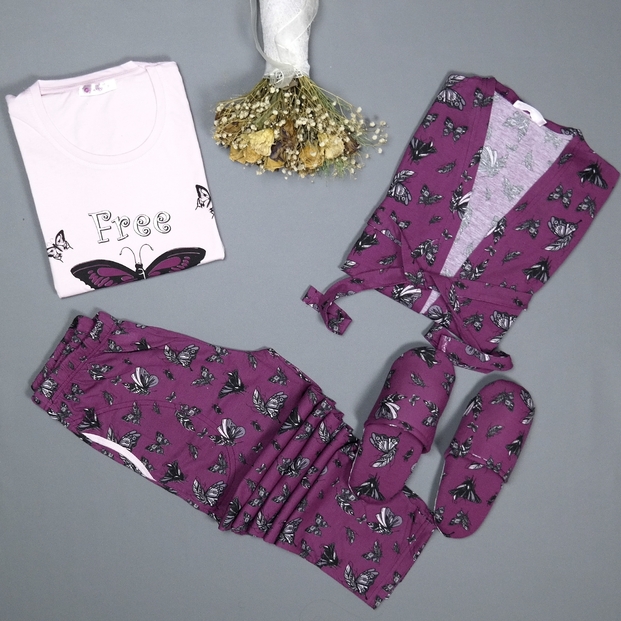 Free Butterflies Desenli Sabahlıklı Pijama Takımı - 3