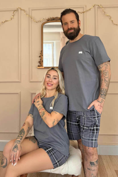 Füme Bear Şortlu Sevgili Aile Pijaması - Erkek Takımı - 6