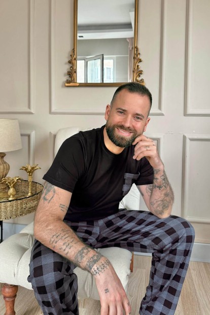 Füme Siyah Ekose Cep Detay Kısa Kollu Erkek Pijama Takımı - 2