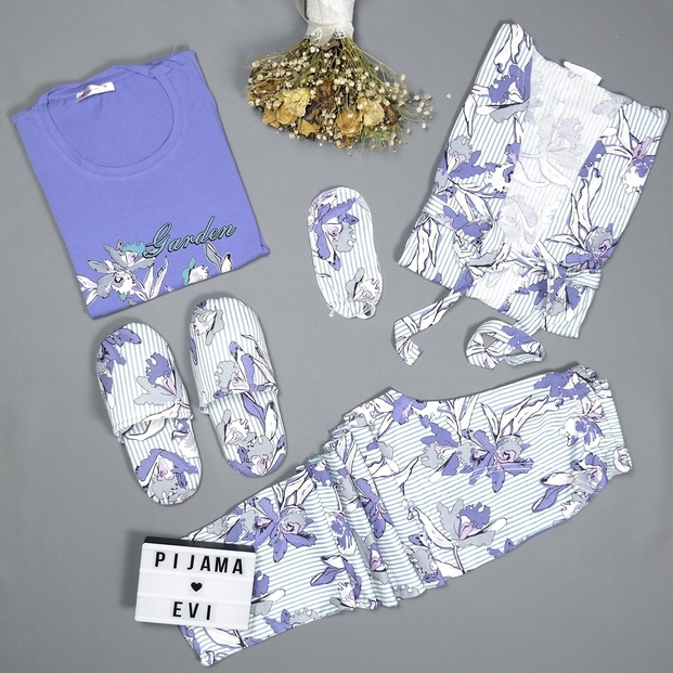 Garden Flower Comfort Desenli Sabahlıklı Pijama Takımı - 3