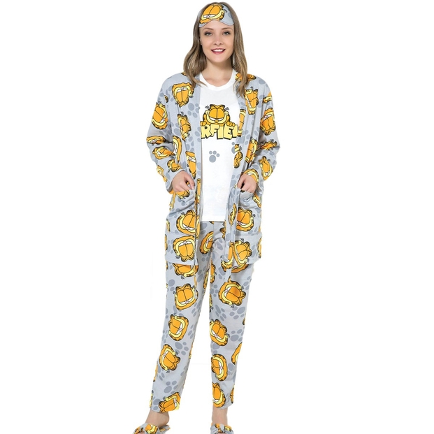 Garfield Desenli Sabahlıklı Pijama Takımı - 1