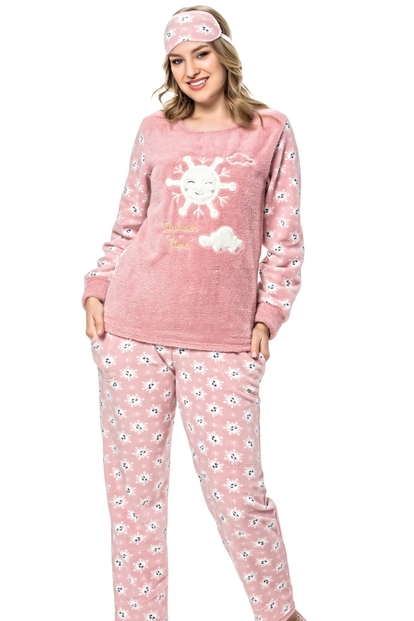 Güneş Bulut Desenli Kadın Peluş Pijama Takımı - 1