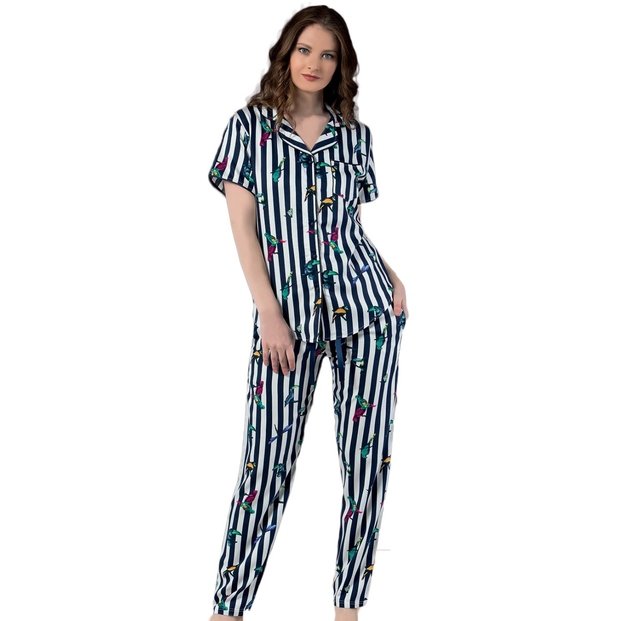 İndigo Exculusive Collection Önden Düğmeli İpek Saten Pijama Takımı - 1