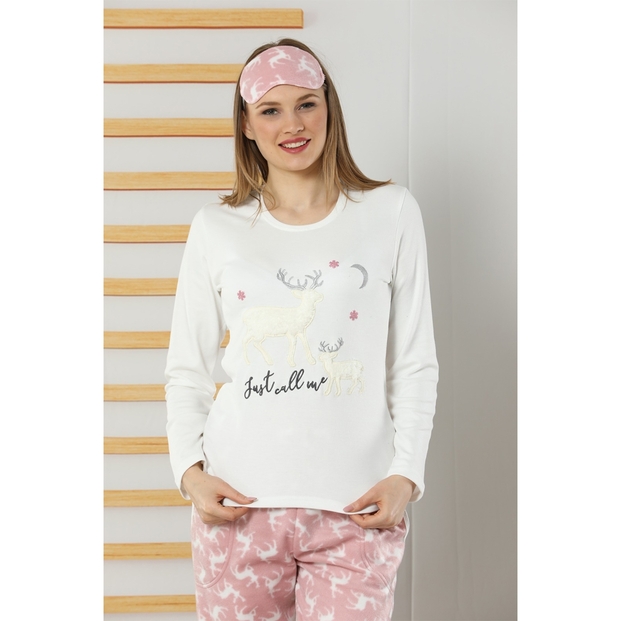 Just Call Me Desenli Sabahlıklı Peluş Pijama Takımı - 3