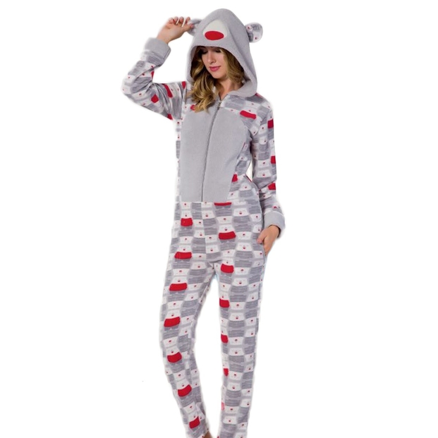 Kapşonlu Bayan Polar Tulum Pijama - 1