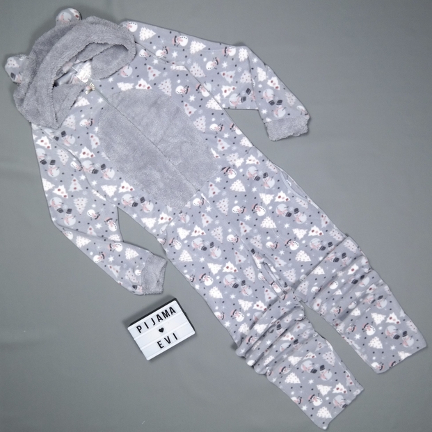 Kardan Adam Desenli Kadın Polar Peluş Tulum Pijama Takımı - 3