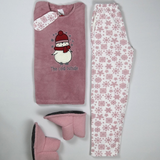 Kardan Adam Desenli Peluş Pijama Takımı - 2