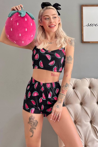 Karpuz Desenli Şortlu Bustiyer Pijama Takım - Pijamaevi